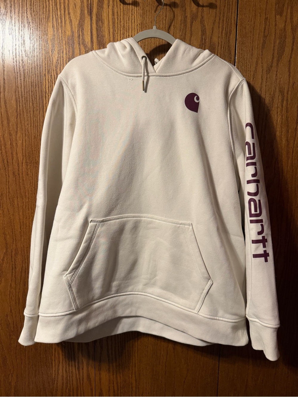 Carhartt Women's Cream Hoodie with Maroon Logo 2X